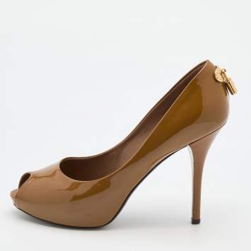 Pre Owned Louis Vuitton Dark Beige Patent Leather Oh Really! Pumps Size 39