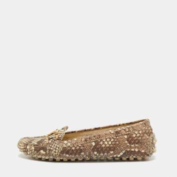 Pre Owned Louis Vuitton Brown/Cream Python Leather Oxford Loafers Size 38 
