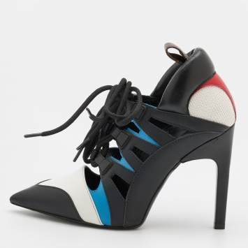 مملوكة مسبقًا Louis Vuitton Multicolor Leather and Mesh Lace Up Booties Size 37.5