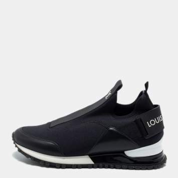 Pre Owned Louis Vuitton Black Neoprene and Leather Run Away Slip On Sneakers Size 36.5