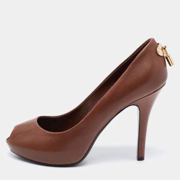 Pre Owned Louis Vuitton Brown Leather Oh Really! Peep Toe Pumps Size 37