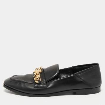 Pre Owned Louis Vuitton Black Leather V Chain Loafers Size 37