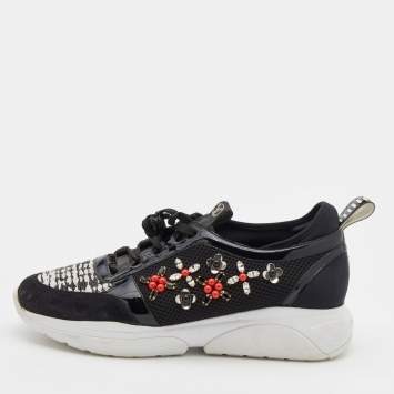 Pre Owned Louis Vuitton Black Suede and Mesh Heat Embellished Sneakers Size 38