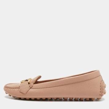 Pre Owned Louis Vuitton Light Pink Leather Dauphine Loafers Size 37.5