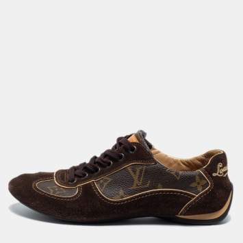 Pre Owned Louis Vuitton Brown Suede and Monogram Coated Canvas Energie Sneakers Size 35