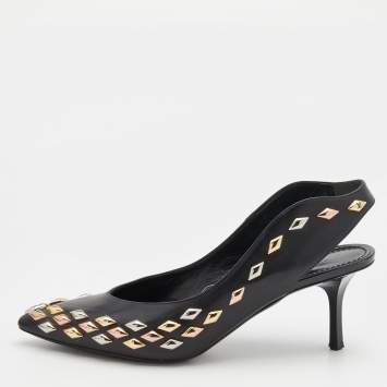 Pre Owned Louis Vuitton Black Leather Embellished Slingback Pumps Size 39