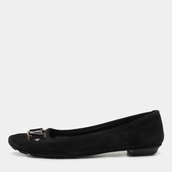 Pre Owned Louis Vuitton Black Suede Oxford Ballet Flats Size 38