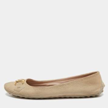 Pre Owned Louis Vuitton Beige Nubuck Leather Oxford Ballet Flats Size 38