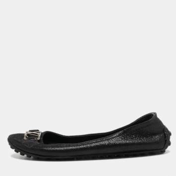 Pre Owned Louis Vuitton Black Glitter Suede Oxford Ballet Flats Size 35.5