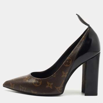 مملوكة مسبقًا Louis Vuitton Black Leather and Monogram Canvas Rodeo Queen Pumps Size 37.5