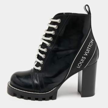 Pre Owned Louis Vuitton Black leather Star Trail Ankle Boots Size 38.5