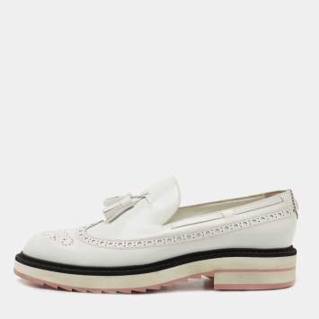 Pre Owned Louis Vuitton White Leather Slip On Loafers Size 39