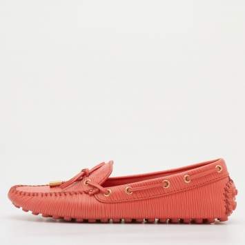 Pre Owned Louis Vuitton Orange Epi Leather Bow Slip On Loafers Size 37