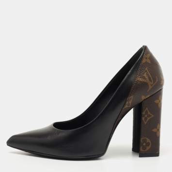 Pre Owned Louis Vuitton Black/Brown Leather and Monogram Canvas Matchmake Pumps Size 36