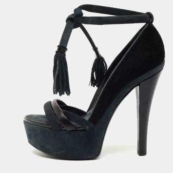 Louis Vuitton Black /Grey Leather and Suede Platform Sandals Size 38