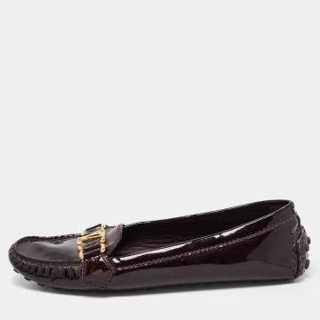Pre Owned Louis Vuitton Burgundy Patent Leather Oxford Loafers Size 38