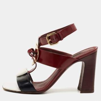 Pre Owned Louis Vuitton Tricolor Leather Ankle Strap Sandals Size 36.5