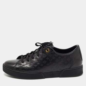 Pre Owned Louis Vuitton Black Monogram Embossed Leather Low Top Sneakers Size 39.5