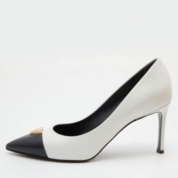 Pre Owned Louis Vuitton White/Black Leather Heartbreaker Pumps Size 39