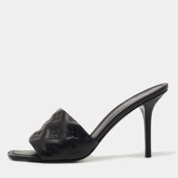 Pre Owned Louis Vuitton Black Monogram Embossed Leather Revival Slide Sandals Size 40