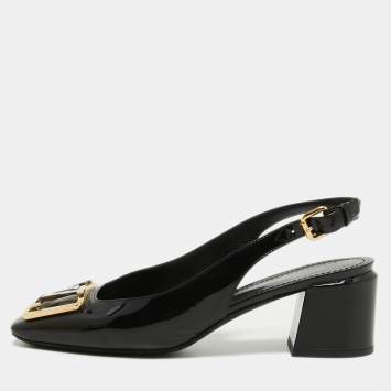 Pre Owned Louis Vuitton Black Patent Leather Madeleine Slingback Pumps Size 39