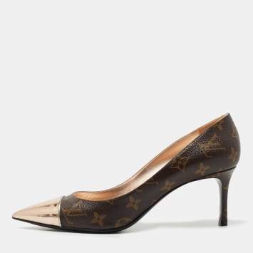 Pre Owned Louis Vuitton Metallic/Brown Leather and Monogram Canvas Fetish Pumps Size 40