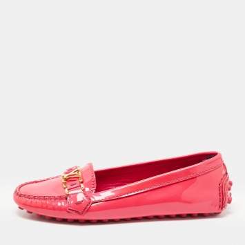 Pre Owned Louis Vuitton Pink Patent Leather Oxford Loafers Size 38