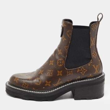 Pre Owned Louis Vuitton Brown Monogram Canvas Beaubourg Ankle Boots Size 40