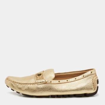 Pre Owned Louis Vuitton Metallic Gold Leather Lombok Loafers Size 40 