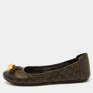 Pre Owned Louis Vuitton Brown Monogram Canvas and Leather Lovely Ballet Flats Size 37