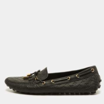 Pre Owned Louis Vuitton Black Leather Gloria Loafers Size 38