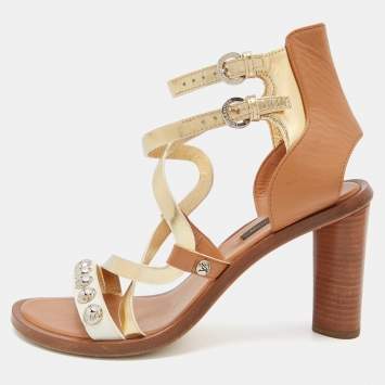 Pre Owned Louis Vuitton Multicolor Leather Ankle Strap Sandals Size 38