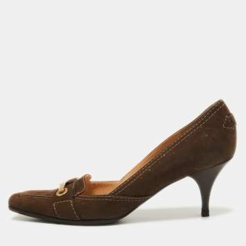 Pre Owned Louis Vuitton Brown Nubuck Leather Loafer Pumps Size 39.5