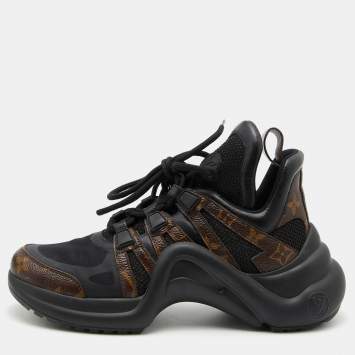 Pre Owned Louis Vuitton Black/Brown Neoprene/Leather and Monogram Canvas Archlight Sneakers Size 38