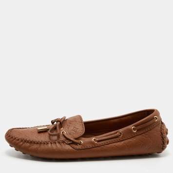 Pre Owned Louis Vuitton Brown Monogram Leather Gloria Slip On Loafers Size 38