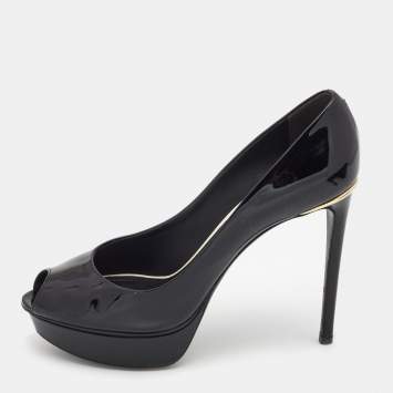 Pre Owned Louis Vuitton Black Leather Eyeline Platform Peep Toe Pumps Size 38