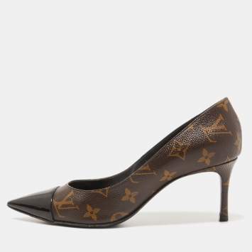 Pre Owned Louis Vuitton Brown Monogram Canvas and Patent Cherie Pumps Size 37