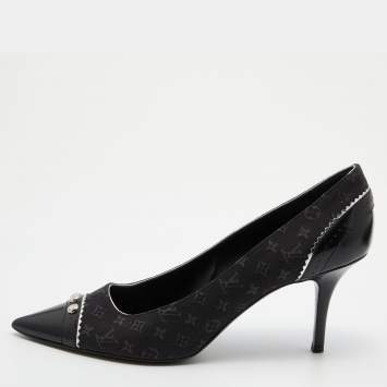 Pre Owned Louis Vuitton Black Monogram Mini Lin Canvas and Leather Raquel Pointed Toe Pumps Size 41