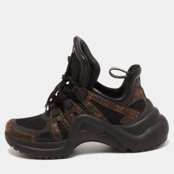 Pre Owned Louis Vuitton Black/Brown Mesh and Monogram Canvas Archlight Sneakers Size 40