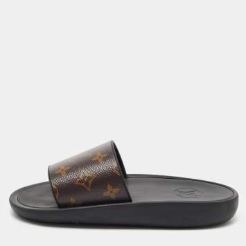 Pre Owned Louis Vuitton Brown Monogram Canvas Waterfront Slides Size 36