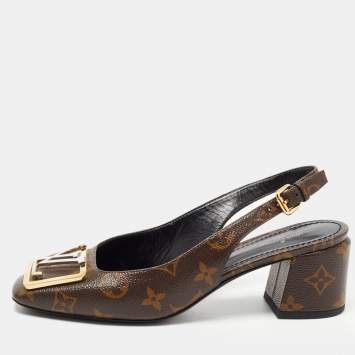 Pre Owned Louis Vuitton Brown Monogram Canvas Madeleine  Pumps Size 37.5