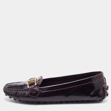 Pre Owned Louis Vuitton Burgundy Patent Leather Oxford Loafers Size 38