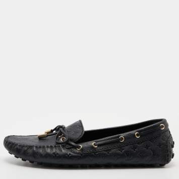 Pre Owned Louis Vuitton Black Monogram Empreinte Leather Gloria Loafers Size 38.5