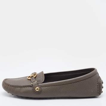 Pre Owned Louis Vuitton Grey Leather Loafers Size 37.5