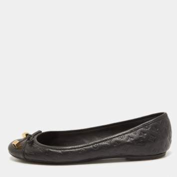 Pre Owned Louis Vuitton Black Monogram Leather Debbie Bow Ballet Flats Size 39