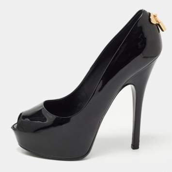 Pre Owned Louis Vuitton Black Patent Leather Oh Really! Platform Peep Toe Pumps Size 39.5