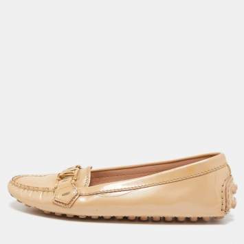 Pre Owned Louis Vuitton Beige Patent Oxford Flats Size 37