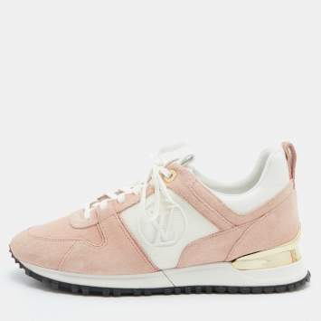 Pre Owned Louis Vuitton Pink/White Suede, Mesh and Leather Run Away Low-Top Sneakers Size 37