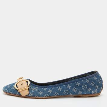 Pre Owned Louis Vuitton Blue Denim Fabric Buckle Detail Ballet Flats Size 41