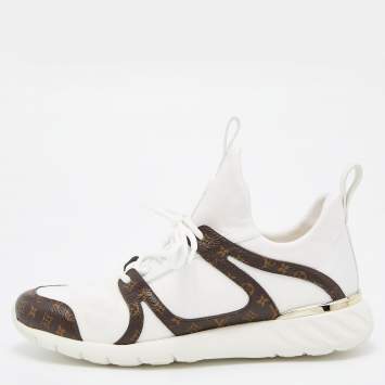 Pre Owned Louis Vuitton White/Brown Neoprene and Leather Aftergame Lace Up Sneakers Size 39